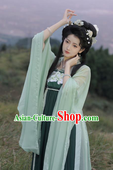 Chinese Ancient Court Beauty Clothing Tang Dynasty Princess Garment Costumes Traditional Green Hanfu Dress
