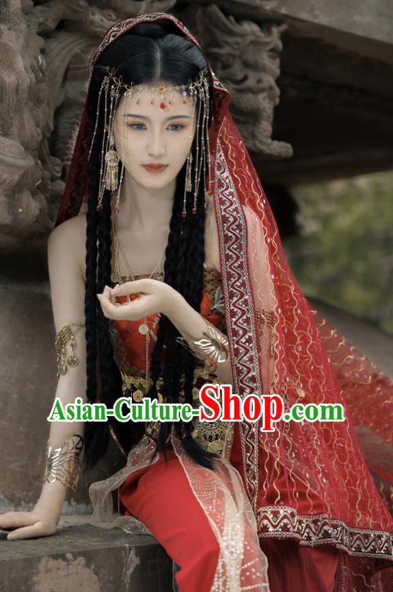 Chinese Tang Dynasty Dance Lady Garment Costumes Traditional Ethnic Dance Red Dress Ancient Palace Beauty Clothing