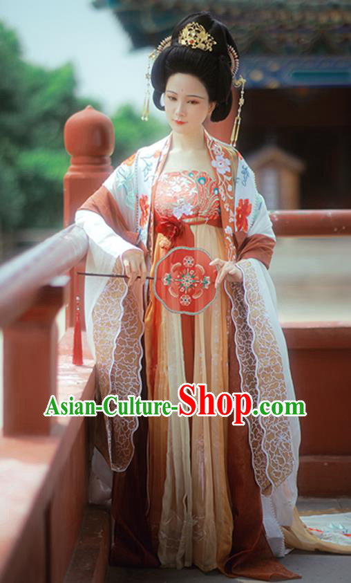 Chinese Tang Dynasty Imperial Consort Garment Costumes Traditional Embroidered Hanfu Dress Ancient Empress Clothing