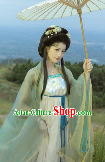Chinese Ancient Palace Beauty Clothing Tang Dynasty Princess Garment Costumes Traditional Green Hanfu Dresses