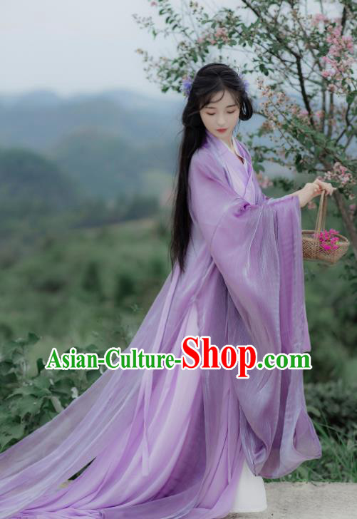 Chinese Traditional Purple Hanfu Dresses Ancient Palace Beauty Clothing Han Dynasty Princess Garment Costumes