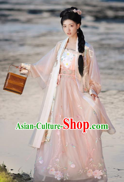 Chinese Ancient Young Woman Clothing Song Dynasty Noble Lady Garment Costumes Traditional Embroidered Hanfu Dress