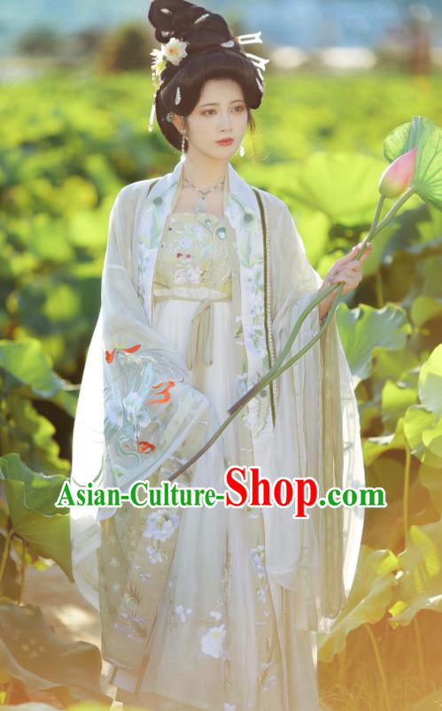 Chinese Traditional Embroidered Hanfu Dress Ancient Goddess Clothing Tang Dynasty Imperial Consort Garment Costumes