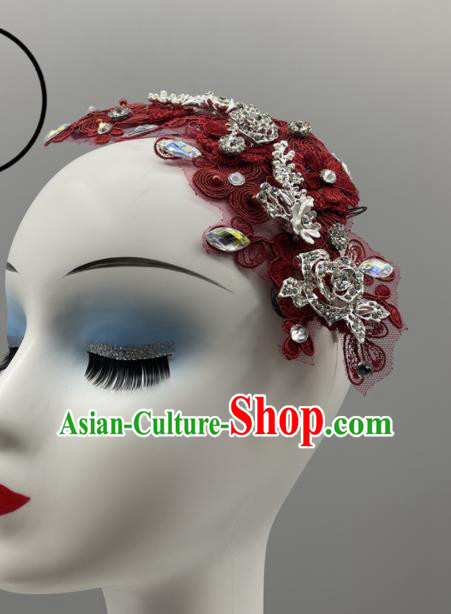 China Folk Dance Hair Jewelry Jiaozhou Yangko Dance Red Headpiece Stage Performance Headwear