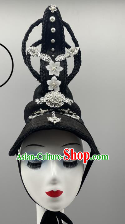 China Beauty Dance Wang Zhaojun Headpiece Women Group Stage Performance Headwear Classical Dance Wig and Hair Jewelries
