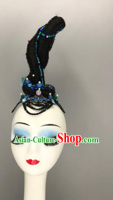 China Women Group Stage Performance Headwear Classical Dance Wig and Hair Jewelry Taoli Cup Beauty Dance Headpieces