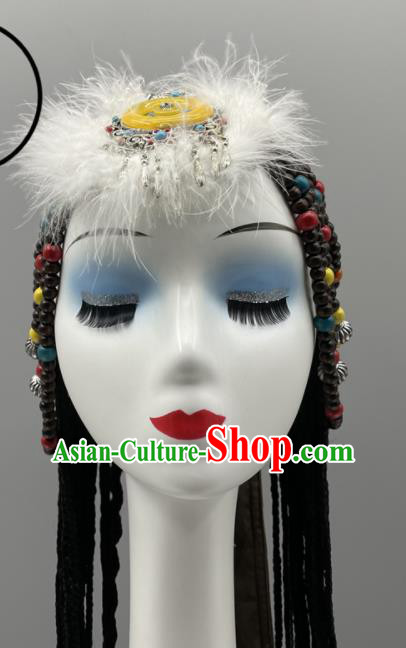 Chinese Ethnic Stage Performance Braids Headpieces Tibetan Minority Dance Hair Jewelries Zang Nationality Woman Headdress