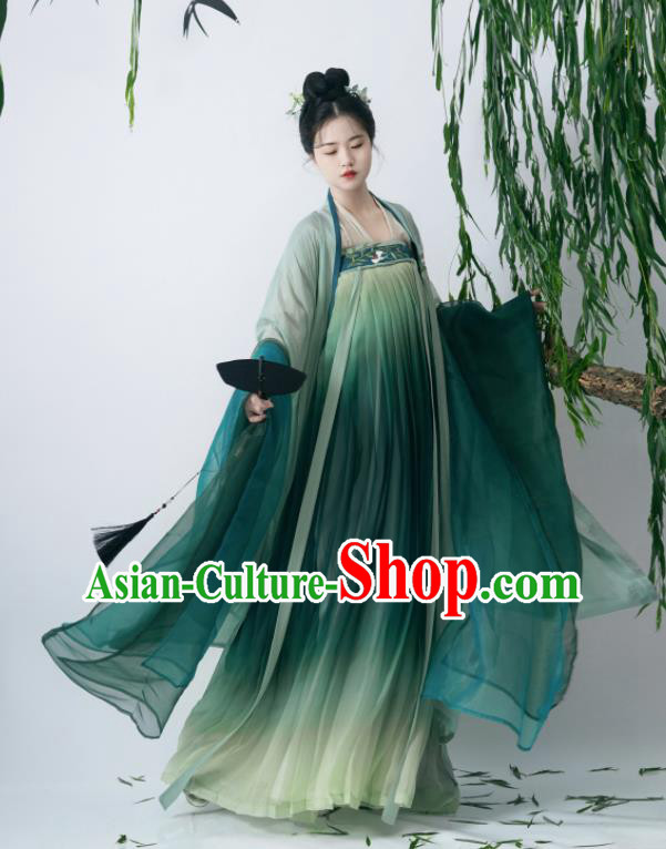 Chinese Traditional Green Hanfu Dress Tang Dynasty Young Lady Costumes Ancient Princess Clothing
