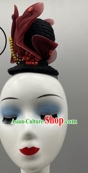 China Ancient Beauty Dance Headpieces Women Group Stage Performance Headdress Classical Dance Wig and Hair Jewelries