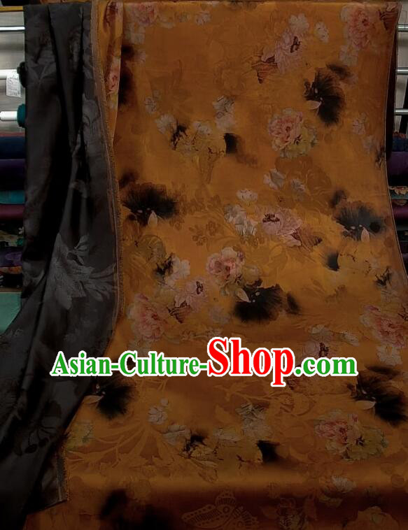 Chinese Traditional Cheongsam Orange Silk Material Classical Peony Pattern Design Gambiered Guangdong Gauze Fabric