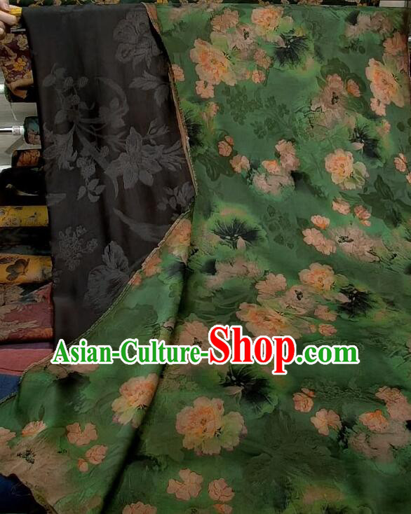 Asian Chinese Traditional Peony Pattern Design Gambiered Guangdong Gauze Fabric Green Silk Material