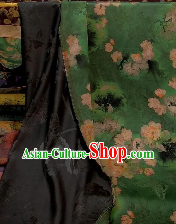 Asian Chinese Traditional Peony Pattern Design Gambiered Guangdong Gauze Fabric Green Silk Material