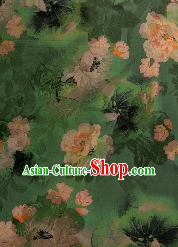 Asian Chinese Traditional Peony Pattern Design Gambiered Guangdong Gauze Fabric Green Silk Material