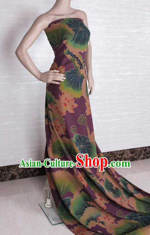 Chinese Traditional Lotus Pattern Design Gambiered Guangdong Gauze Fabric Asian Purple Silk Material