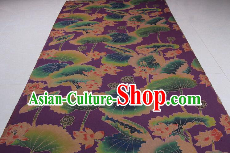 Chinese Traditional Lotus Pattern Design Gambiered Guangdong Gauze Fabric Asian Purple Silk Material