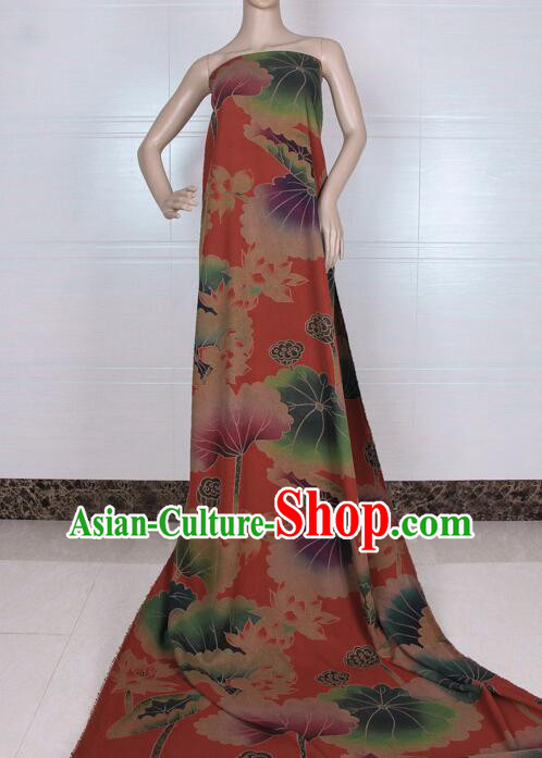 Asian Cheongsam Red Silk Material Chinese Traditional Lotus Pattern Design Gambiered Guangdong Gauze Fabric