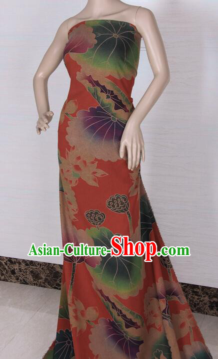 Asian Cheongsam Red Silk Material Chinese Traditional Lotus Pattern Design Gambiered Guangdong Gauze Fabric