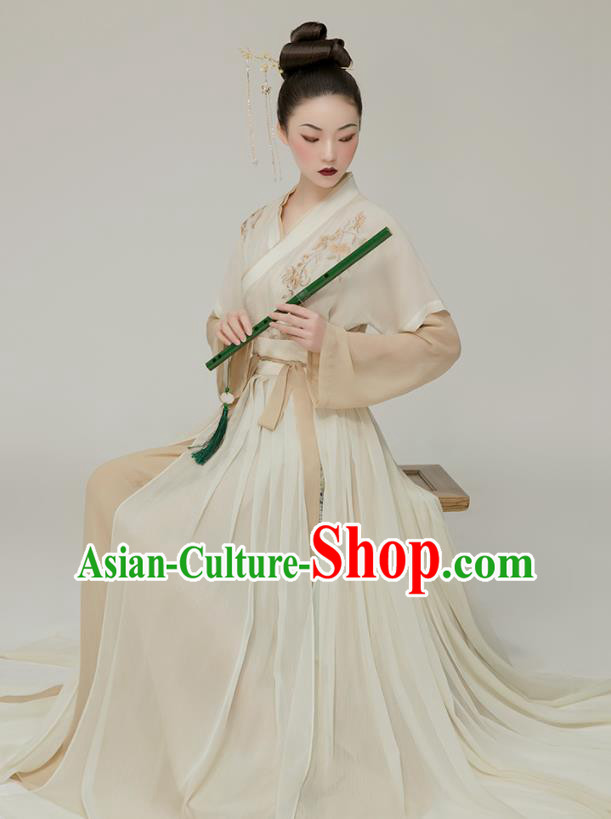 Chinese Traditional Princess Garment Costumes Ancient Court Beauty Clothing Song Dynasty Beige Hanfu Dress Complete Set