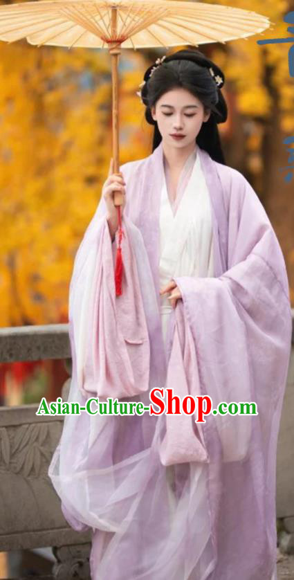 Chinese Jin Dynasty Noble Beauty Costume Ancient Fairy Clothing Traditional Lilac Hanfu Dress