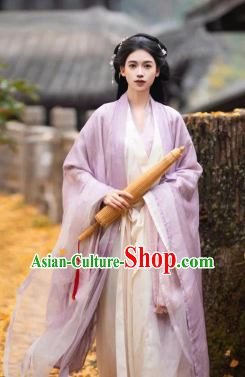 Chinese Jin Dynasty Noble Beauty Costume Ancient Fairy Clothing Traditional Lilac Hanfu Dress