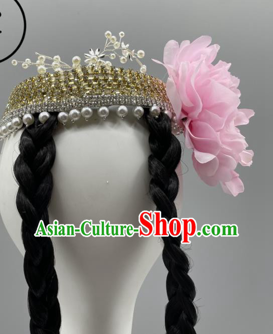 Chinese Xinjiang Dance Hair Jewelry Uyghur Nationality Dance Braid Headdress Folk Dance Pearls Headpiece