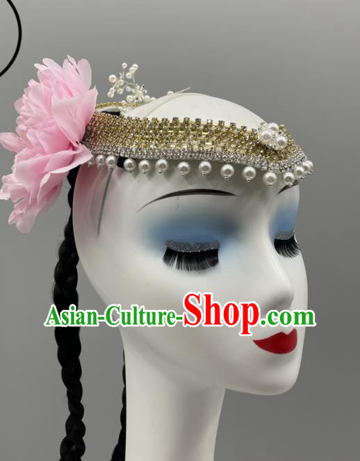 Chinese Xinjiang Dance Hair Jewelry Uyghur Nationality Dance Braid Headdress Folk Dance Pearls Headpiece