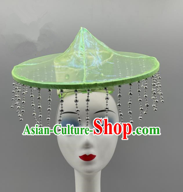 Chinese Ethnic Stage Performance Headwear Dai Nationality Folk Dance Headdress Yunnan Dance Green Hat