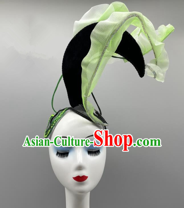 Chinese Stage Performance Wig Hairpieces Women Group Dance Headpiece Classical Dance Headdress Opening Dance Green Leaf Hair Jewelry