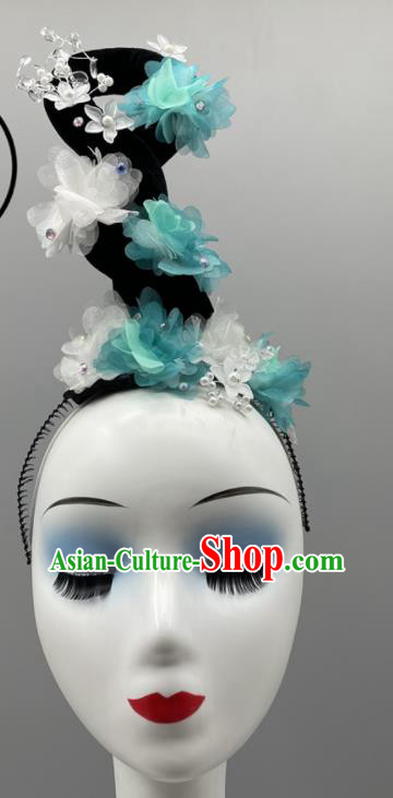Chinese Fairy Dance Hair Jewelry Stage Performance Wig Hairpieces Women Group Dance Headpiece Classical Dance Headdress