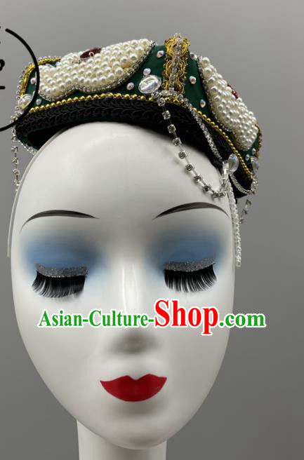 Chinese Ethnic Stage Performance Headwear Uyghur Nationality Folk Dance Headdress Xinjiang Dance Green Hat