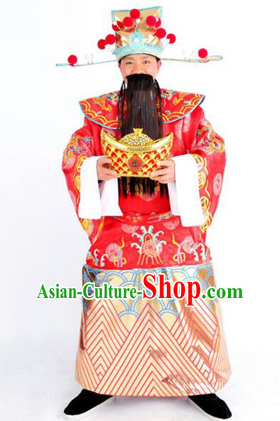 Chinese Fortune God Garment Costumes Ancient God of Wealth Clothing Traditional New Year Celebration Red Gown