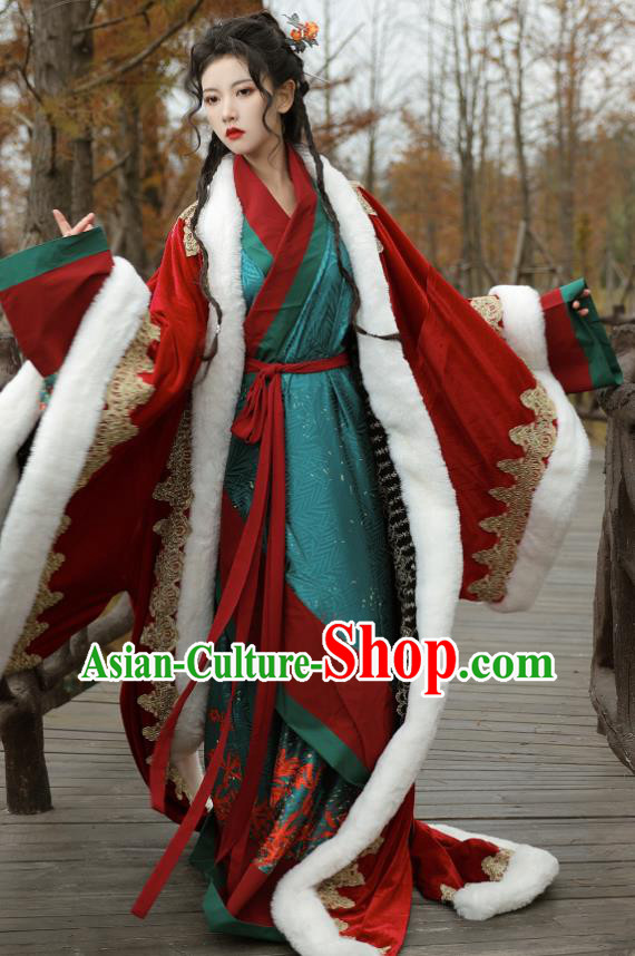 Chinese Han Dynasty Noble Mistress Garment Costumes Traditional Hanfu Curving Front Robe Ancient Empress Clothing Complete Set