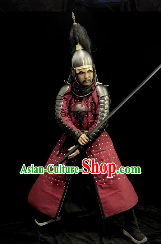China Ancient General Clothing Traditional Ming Dynasty Warrior Costumes Armor and Helmet Complete Set