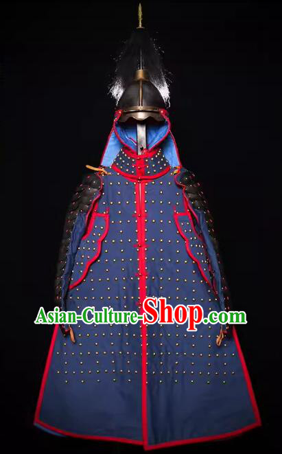 China Ancient Warrior Costumes Armor and Helmet Traditional Ming Dynasty General Clothing Complete Set