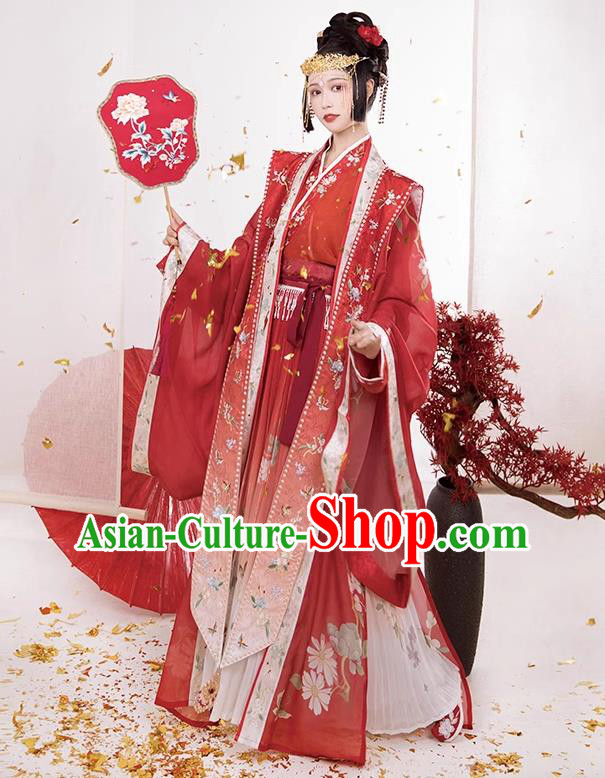 China Song Dynasty Empress Clothing Traditional Wedding Hanfu Dress Ancient Bride Red Costumes