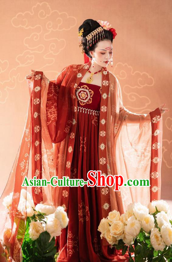 China Traditional Hanfu Dress Red Hezi Qun Ancient Court Woman Costumes Tang Dynasty Imperial Concubine Yang Clothing