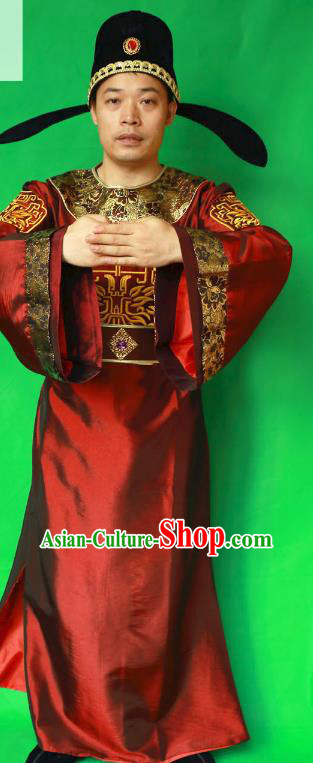 China Tang Dynasty Official Costume Ancient Swordsman Clothing Amazing Detective Di Renjie Wine Red Robe