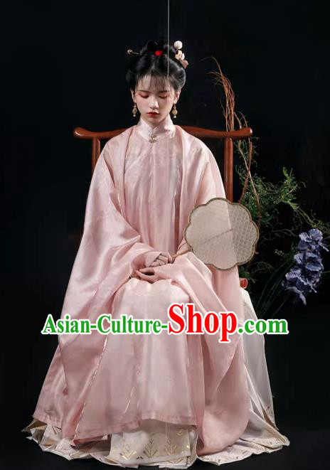 China Ming Dynasty Pink Long Gown and Skirt Traditional Hanfu Ancient Palace Princess Costumes