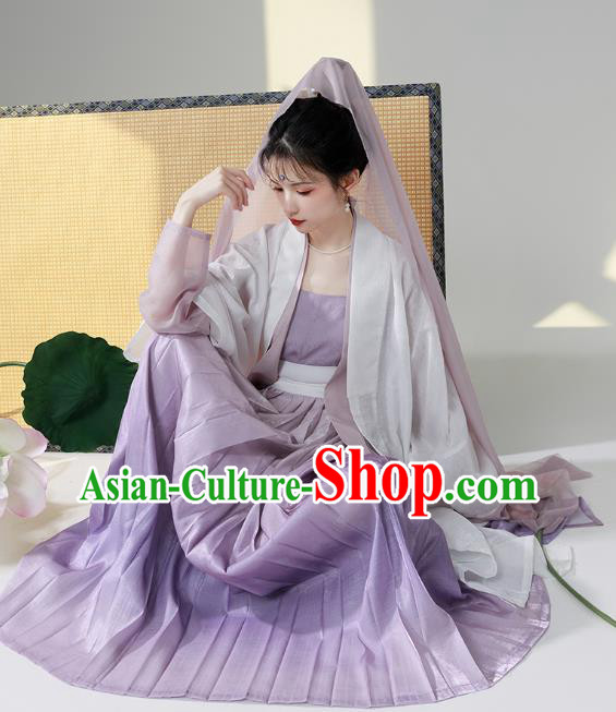 China Traditional Hanfu Song Dynasty Royal Princess Purple Dress Ancient Young Woman Costumes