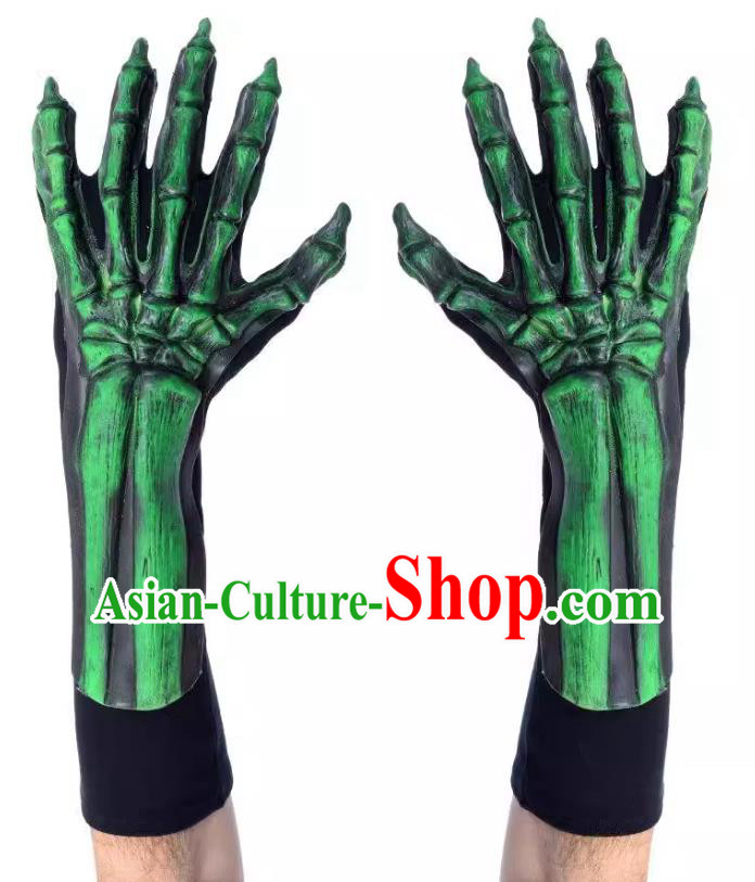 Top Cosplay Skull Prop Halloween Demon Hand Bone Green Gloves Fancy Ball Devil Accessories