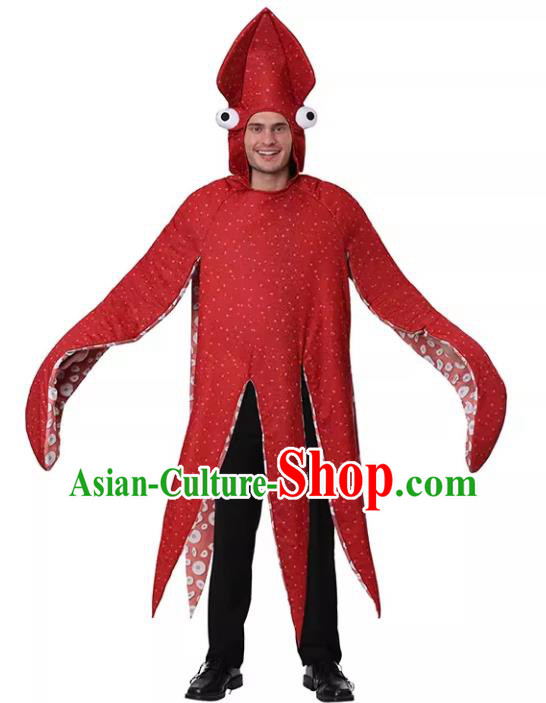 Top Halloween Party Costume Stage Performance Marine Organism Clothing Cosplay Octopus Red Outfit