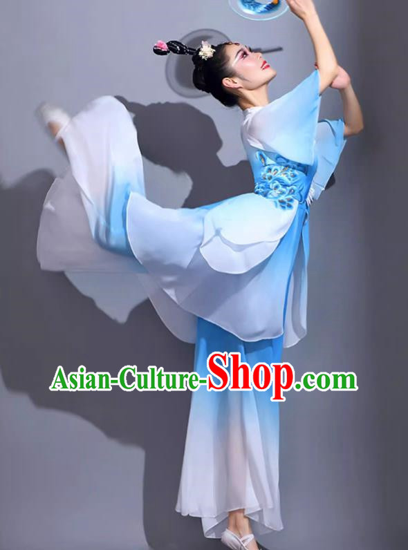 Light Blue Classical Dance Costumes Female Fan Dance Costumes Square Dance Suits Jiaozhou Yangko Dance Costumes Stage Costumes