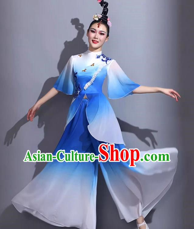 Blue Classical Dance Costumes Female Fan Dance Costumes Square Dance Suits Jiaozhou Yangko Dance Costumes Stage Costumes