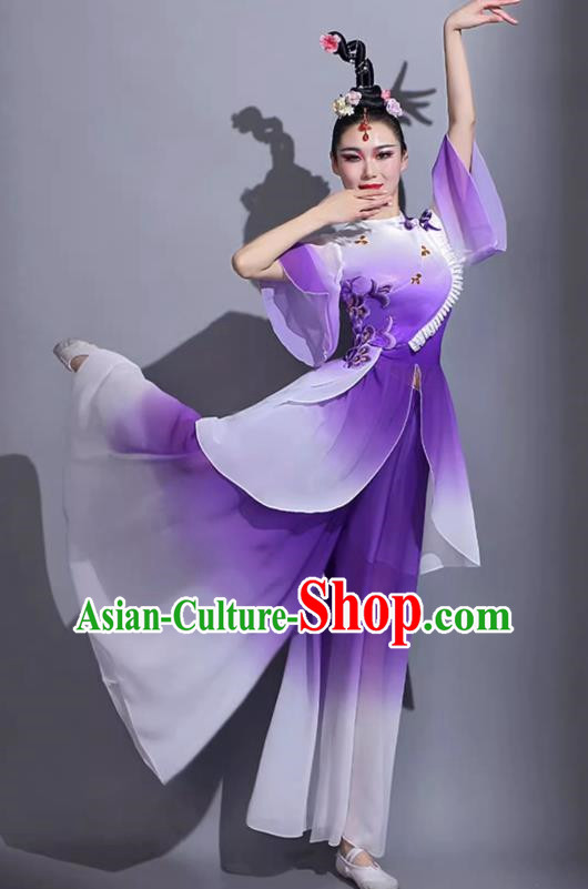 Purple Classical Dance Costumes Female Fan Dance Costumes Square Dance Suits Jiaozhou Yangko Dance Costumes Stage Costumes