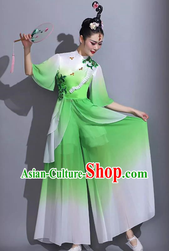 Green Classical Dance Costumes Female Fan Dance Costumes Square Dance Suits Jiaozhou Yangko Dance Costumes Stage Costumes