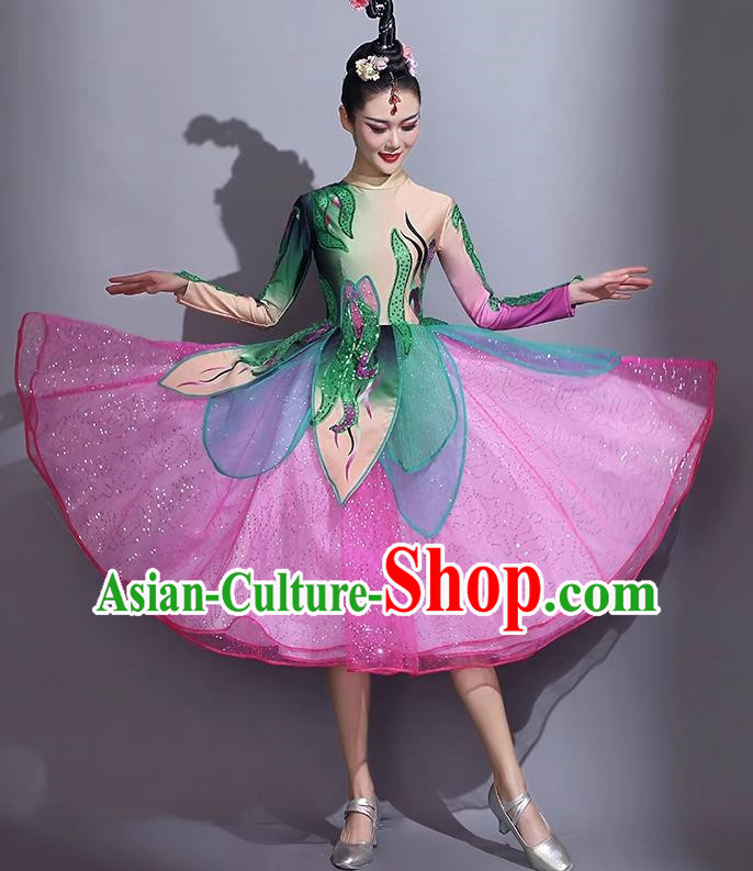 Modern Dance Short Skirt Performance Costume Mid Length Dance Skirt Opening Dance Costume Backup Dance Square Dance Competition Fan Dance