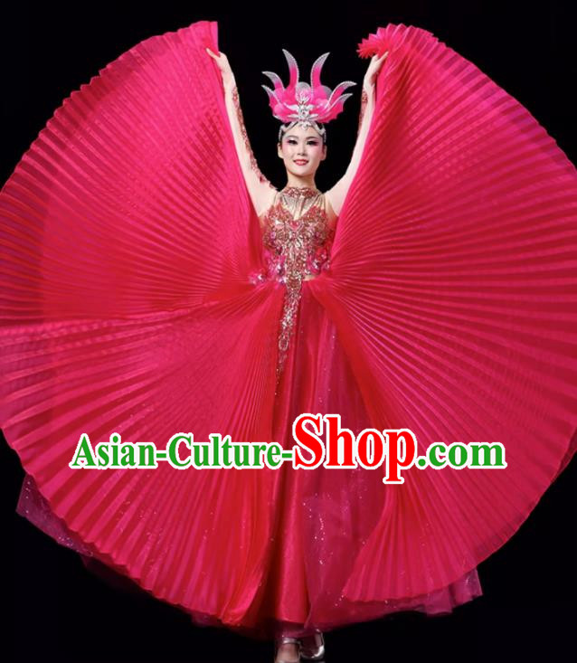 Rose Red Opening Dance Large Swing Skirt Dance Costume Large Party Stage Costume Performance Costume Long Skirt Tutu Skirt Wings