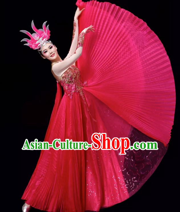 Rose Red Opening Dance Large Swing Skirt Dance Costume Large Party Stage Costume Performance Costume Long Skirt Tutu Skirt Wings