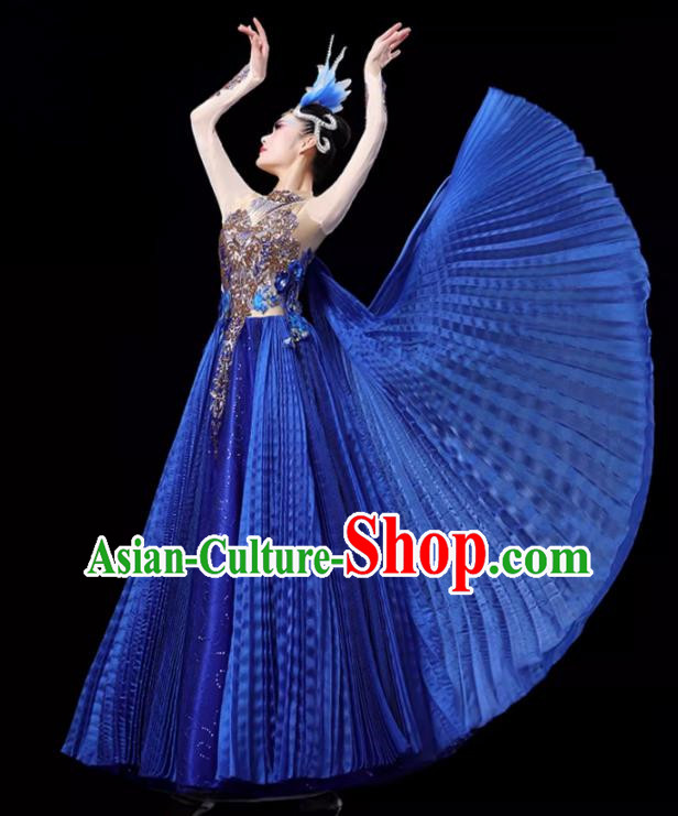 Sapphire Blue Opening Dance Large Swing Skirt Dance Costume Large Party Stage Costume Performance Costume Long Skirt Tutu Skirt Wings