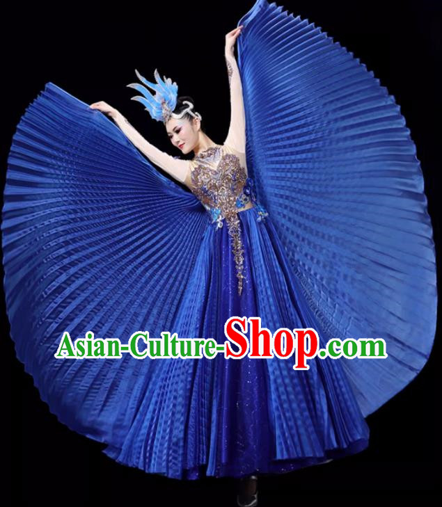 Sapphire Blue Opening Dance Large Swing Skirt Dance Costume Large Party Stage Costume Performance Costume Long Skirt Tutu Skirt Wings